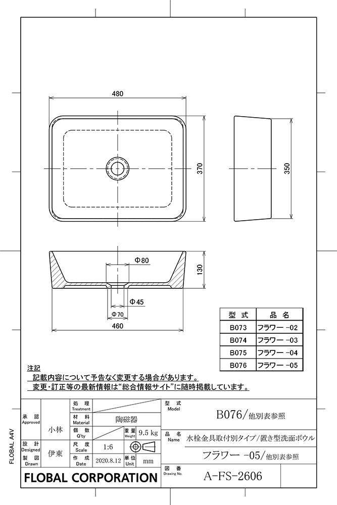 洗面ボウル図面